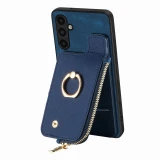 Vintage Zipper Cards Solt Wallet Ring Holder Leather Case for Samsung Galaxy S23 Ultra S22 S21 Plus A54 A34 A14 A53 5G Bag Cover