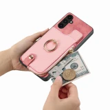 Vintage Zipper Cards Solt Wallet Ring Holder Leather Case for Samsung Galaxy S23 Ultra S22 S21 Plus A54 A34 A14 A53 5G Bag Cover