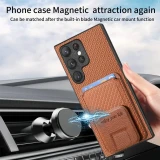 Carbon Fiber Stand Phone Case for Samsung Galaxy S23 FE S22 S24 Ultra Plus A15 A25 A24 A35 A05 A05S Wallet with Card Holder