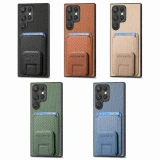 Carbon Fiber Stand Phone Case for Samsung Galaxy S23 FE S22 S24 Ultra Plus A15 A25 A24 A35 A05 A05S Wallet with Card Holder