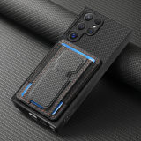 Foldable Kickstand Cards Solt Wallet Carbon Fibre Case For Samsung Galaxy S24 Ultra S23 S22 Plus S21 FE A15 A55 A35 Vertical Bag