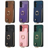 Vintage Zipper Cards Solt Wallet Ring Holder Leather Case for Samsung Galaxy S23 Ultra S22 S21 Plus A54 A34 A14 A53 5G Bag Cover