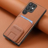 Carbon Fiber Stand Phone Case for Samsung Galaxy S23 FE S22 S24 Ultra Plus A15 A25 A24 A35 A05 A05S Wallet with Card Holder