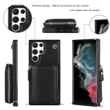 Leather Zipper Wallet Card for Samsung Galaxy S24 S23 S22 Plus S21 Ultra S20 FE S10 S9 Note 20 10 9 Lanyard  Flip Bracket Cover