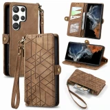 Lanyard Leather Zipper Wallet Phone Case For Samsung Galaxy S24 S23 Ultra S22 S21 FE S20 Plus A55 A35 A15 A54 A34 A14 Flip Cover