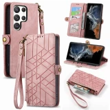 Lanyard Leather Zipper Wallet Phone Case For Samsung Galaxy S24 S23 Ultra S22 S21 FE S20 Plus A55 A35 A15 A54 A34 A14 Flip Cover