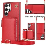 Leather Zipper Wallet Card for Samsung Galaxy S24 S23 S22 Plus S21 Ultra S20 FE S10 S9 Note 20 10 9 Lanyard  Flip Bracket Cover
