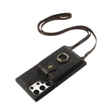 Lanyard Leather Wallet Card Phone Case for Samsung Galaxy S24 S23 Ultra S22 Plus S21 S20 FE Note 20 10 Pro Ring Flip Stand Cover