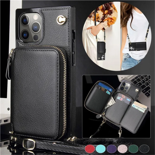 Leather Zipper Wallet Card for Samsung Galaxy S24 S23 S22 Plus S21 Ultra S20 FE S10 S9 Note 20 10 9 Lanyard  Flip Bracket Cover
