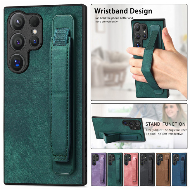 Wrist Strap Leather Phone Case for Samsung Galaxy S24 Ultra S23 S22 S21 S20 FE S10 Plus Note 20 M14 M53 M33 M13 M32 Holder Cover