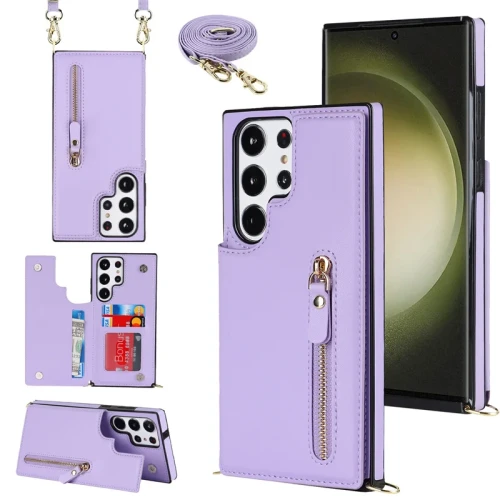 Crossbody Zipper Wallet with Card Holder Phone Case for Samsung Galaxy S23 S21 S20 FE S24 S22 Plus Note 20 Ultra Leather Cover