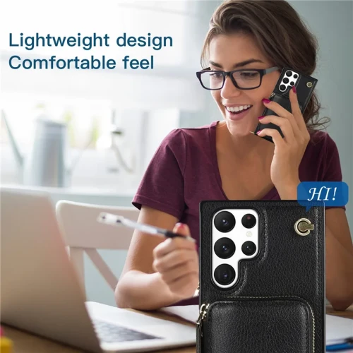 Leather Zipper Wallet Card for Samsung Galaxy S24 S23 S22 Plus S21 Ultra S20 FE S10 S9 Note 20 10 9 Lanyard  Flip Bracket Cover