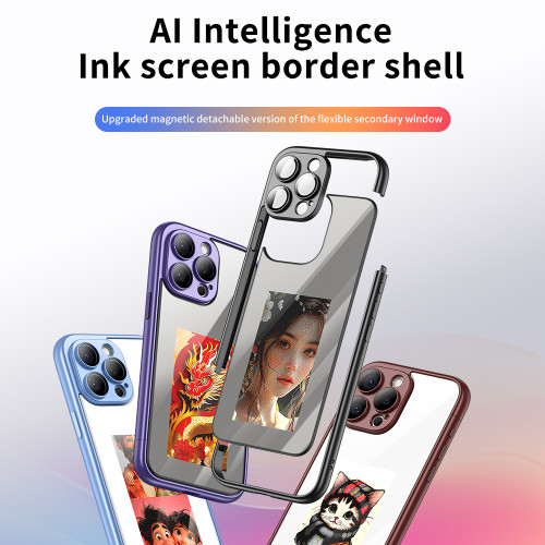 AI Intelligent DIY NFC E-Ink Screen Case For iPhone 15 Pro Max Plus Detachable Bumper Screen Back Panel Cover New Fashion Trendy