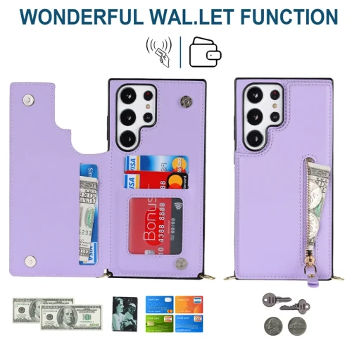 Crossbody Zipper Wallet with Card Holder Phone Case for Samsung Galaxy S23 S21 S20 FE S24 S22 Plus Note 20 Ultra Leather Cover