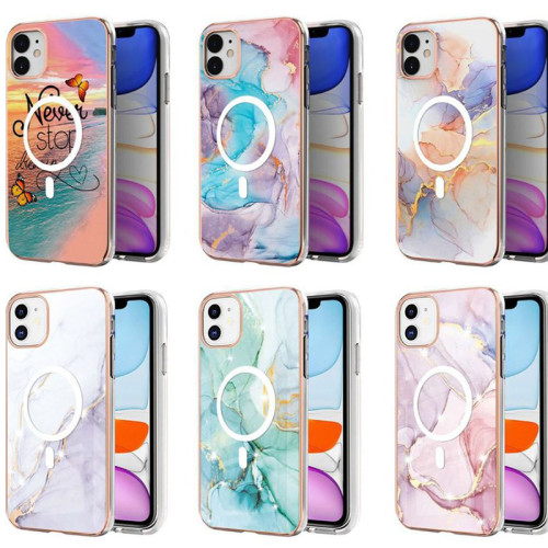 Luxury Marble Phone Case Magnetic for Magsafe Suction Wireless Charging for iPhone 14 Plus 13 12 11 Pro Max Soft Silicone Cover