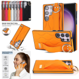 Leather Wristband Stand Ring Phone Case For Samsung Galaxy S24 Ultra S23 S22 Plus Ring Holder Shockproof Stand Hand Holder Cover