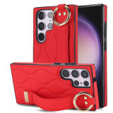 Leather Wristband Stand Ring Phone Case For Samsung Galaxy S24 Ultra S23 S22 Plus Ring Holder Shockproof Stand Hand Holder Cover