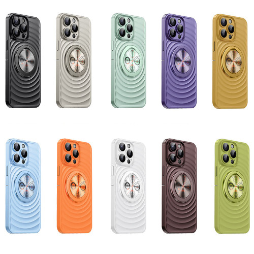 Luxury Magnetic PC Suction Phone Case For iPhone 15 14 13 Pro Max Wave Pattern Senior Bracket Stand Phone Shell Back Cover