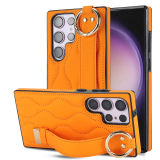Leather Wristband Stand Ring Phone Case For Samsung Galaxy S24 Ultra S23 S22 Plus Ring Holder Shockproof Stand Hand Holder Cover