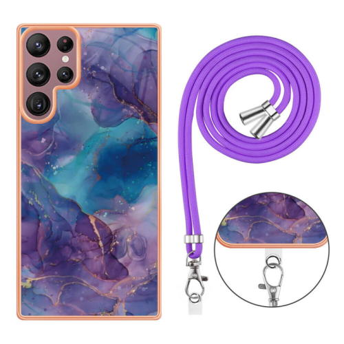 Marble Pattern Phone Case with Strap Rope For Samsung Galaxy S24 S23 Ultra S22 S21 Plus S20 FE Buckle Crossbody Rope Hand Cover