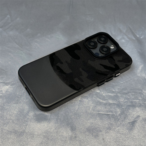 Camouflage Leather + Hard PC Phone Case For iPhone 15 14pro max 14 13 Pro 11 12 Luxury Metal Lens Protective Hit Color Cover