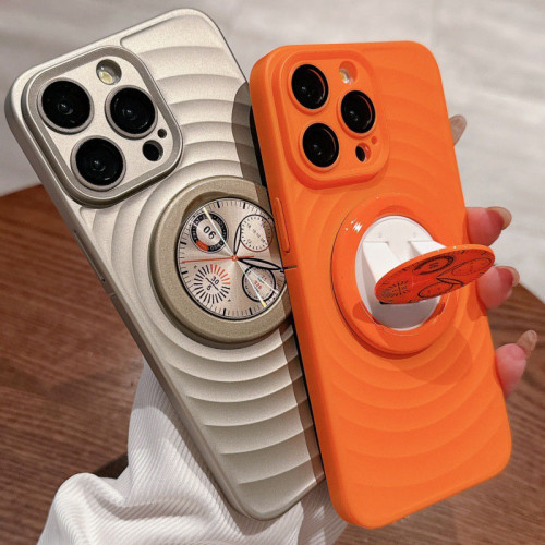 Luxury Magnetic PC Suction Phone Case For iPhone 15 14 13 Pro Max Wave Pattern Senior Bracket Stand Phone Shell Back Cover