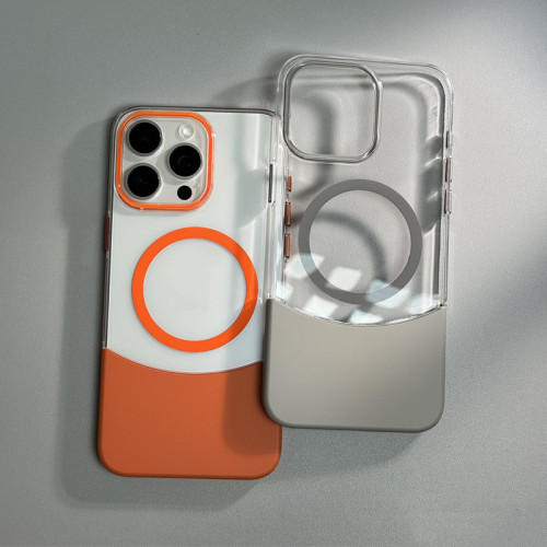 Transparent Hit Color 2 in 1 MagSafe Phone Case for iPhone 14 15pro max 15 13 Pro 12 Wireless Charging Crystal Hard PC Cover