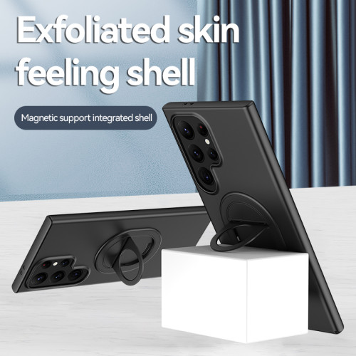 Hidden Stand Matte Case For Samsung Galaxy S24 Ultra S23+ Plus S22 5G Hard Cover Support Strong Magnetic Car Holder Bracket