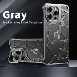 Luxury Magnetic Lens Ring Stand Frameless Hollow Heat Dissipation Phone Case For iPhone 14 13 15 Pro Max Shockproof Metal Cover