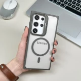Magsafe Camera Stand Matte Phone Case For Samaung Galaxy S24 Ultra S23FE S22 Plus Magnetic Clear Shockproof Bracket Luxury Cover