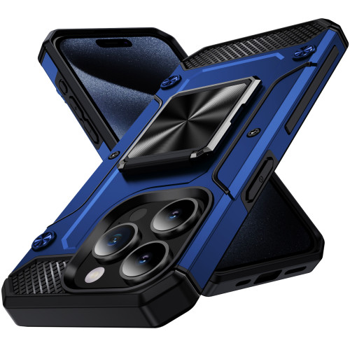 Rugged Armor Shockproof Phone Case For iPhone 11 12 13 14 Plus 15 Pro Max Magnetic Metal Ring Holder TPU Plastic Back Cover