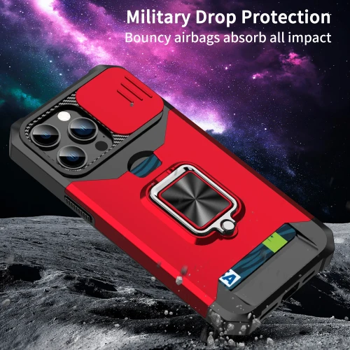 Card Slot Metal Ring Holder Phone Case For iPhone 11 12 13 14 15 16 Pro Max Xs XR X 8 7 Plus SE 2020 2022 Sliding Window Back Cover