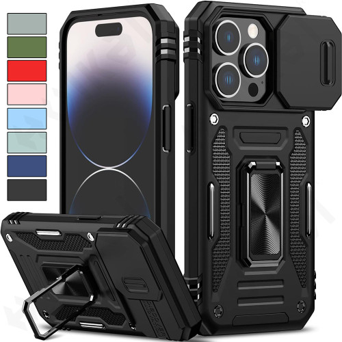 Case For iPhone 16 15 14 13 12 11 Pro XS Max Plus XR 8 7 Plus SE 2022 2020 Ring Stand Armor Anti-fall Slide Camera Kickstand Cover
