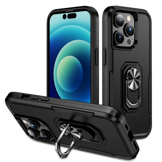 Heavy Duty Armor Shockproof Phone Case For iPhone 17 Air 11 12 13 14 15 Pro Max Xs XR X 8 7 SE 2022 Metal Ring Holder Back Cover Fundas