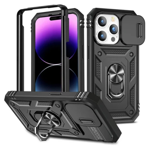Design Case For iPhone 16 15 14 Pro Max 13 12 11 Pro XR X 360 Full Body Rugged Protective Slide Camera Stand Protection Ring Cover