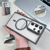 Magsafe Camera Stand Matte Phone Case For Samaung Galaxy S24 Ultra S23FE S22 Plus Magnetic Clear Shockproof Bracket Luxury Cover