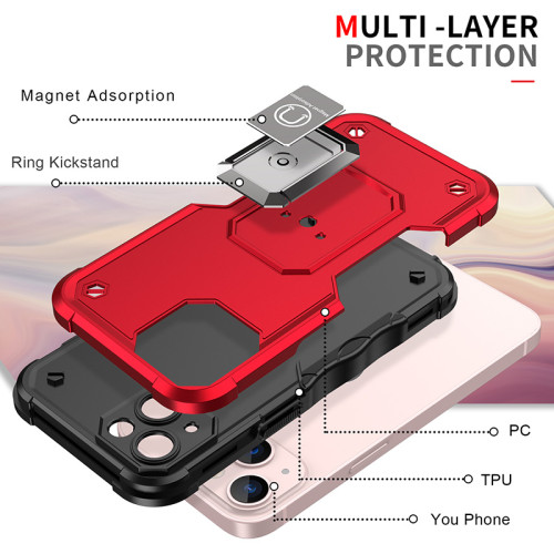 Shockproof Armor Ring Stand Car Holder Protection Lens Phone Case For IPhone 16 15 14 11 12 13 Mini X XS XR Pro Max Plus Cover