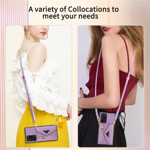 Long Lanyard Zipper Wallet Card Case For Samsung Galaxy S24 Ultra S23 FE S21 Plus S20 A54 A53 A13 A52 Flip Leather Cover Coque