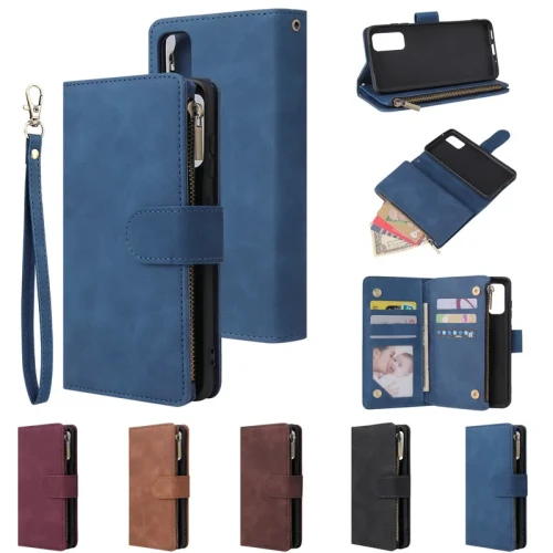 Flip Leather Case For Samsung S24 Ultra S23 FE S22 S21 S20 Plus S10 Zipper Wallet Card Cover For Galaxy Note 20 10 9 Coque Etui
