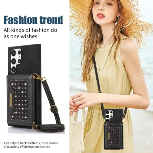 Long Lanyard Flip Leather Phone Case For Samsung Galaxy S24 Ultra S23 FE S22 S21 S20 Plus A14 A54 A13 A53 Wallet Card Cover Etui