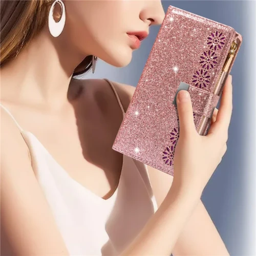 Wrist strap Flip Leather Phone Case For Samsung Galaxy S24 Ultra S23 FE S22 S21 S20 S10 Plus Note 20 10 Zipper Wallet Card Cover