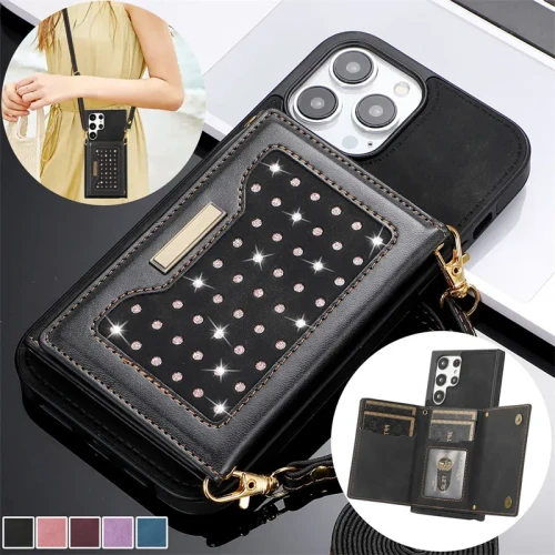 Long Lanyard Flip Leather Phone Case For Samsung Galaxy S24 Ultra S23 FE S22 S21 S20 Plus A14 A54 A13 A53 Wallet Card Cover Etui