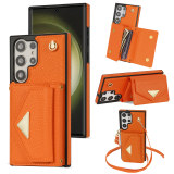 Long Lanyard Leather Phone Case For Samsung Galaxy S24 Ultra S23 FE S22 S21 S20 Plus Multi Card Wallet Crossbody Bag Cover Coque