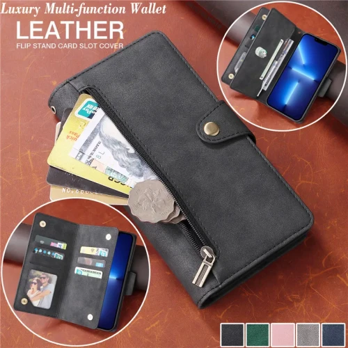 Flip Leather Phone Case For Samsung Galaxy S23 FE S24 Ultra S21 S22 S20 Plus S10 S9 Note 20 10 9 Zipper Wallet Card Cover Coque