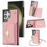 Long Lanyard Leather Phone Case For Samsung Galaxy S24 Ultra S23 FE S22 S21 S20 Plus Multi Card Wallet Crossbody Bag Cover Coque