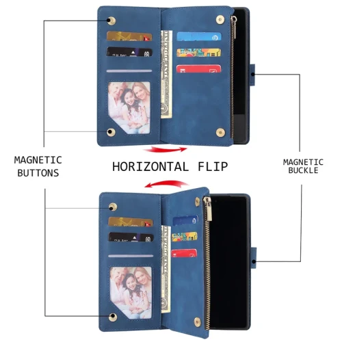 Flip Leather Case For Samsung S24 Ultra S23 FE S22 S21 S20 Plus S10 Zipper Wallet Card Cover For Galaxy Note 20 10 9 Coque Etui
