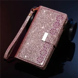 Wrist strap Flip Leather Phone Case For Samsung Galaxy S24 Ultra S23 FE S22 S21 S20 S10 Plus Note 20 10 Zipper Wallet Card Cover