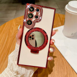 Folding Kickstand Glitter Diamond Mirror Clear Case for Samsung Galaxy S22 S23 Plus S24 Ultra Wireless Charging Magnetic Cover