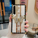 Luxury Gold Plating Glitter Rhinestone Butterfly Kickstand Case for Samsung Galaxy S24 Ultra S23FE S22 S21Plus Aurora Funda