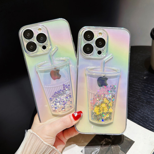 Gradient Laser Glitter Wine Glass Quicksand Clear Phone Case for Samsung Galaxy S24 Ultra S23 S22 Ultra Shockproof Soft Cover